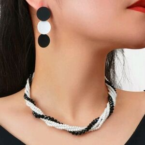 Elegant Black and White Necklace and Earring Set